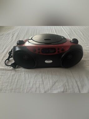 Compact Portable CD Boombox with AM/FM Radio - Red and Black